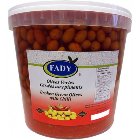 Olives vertes cassées au piment 8 Kg